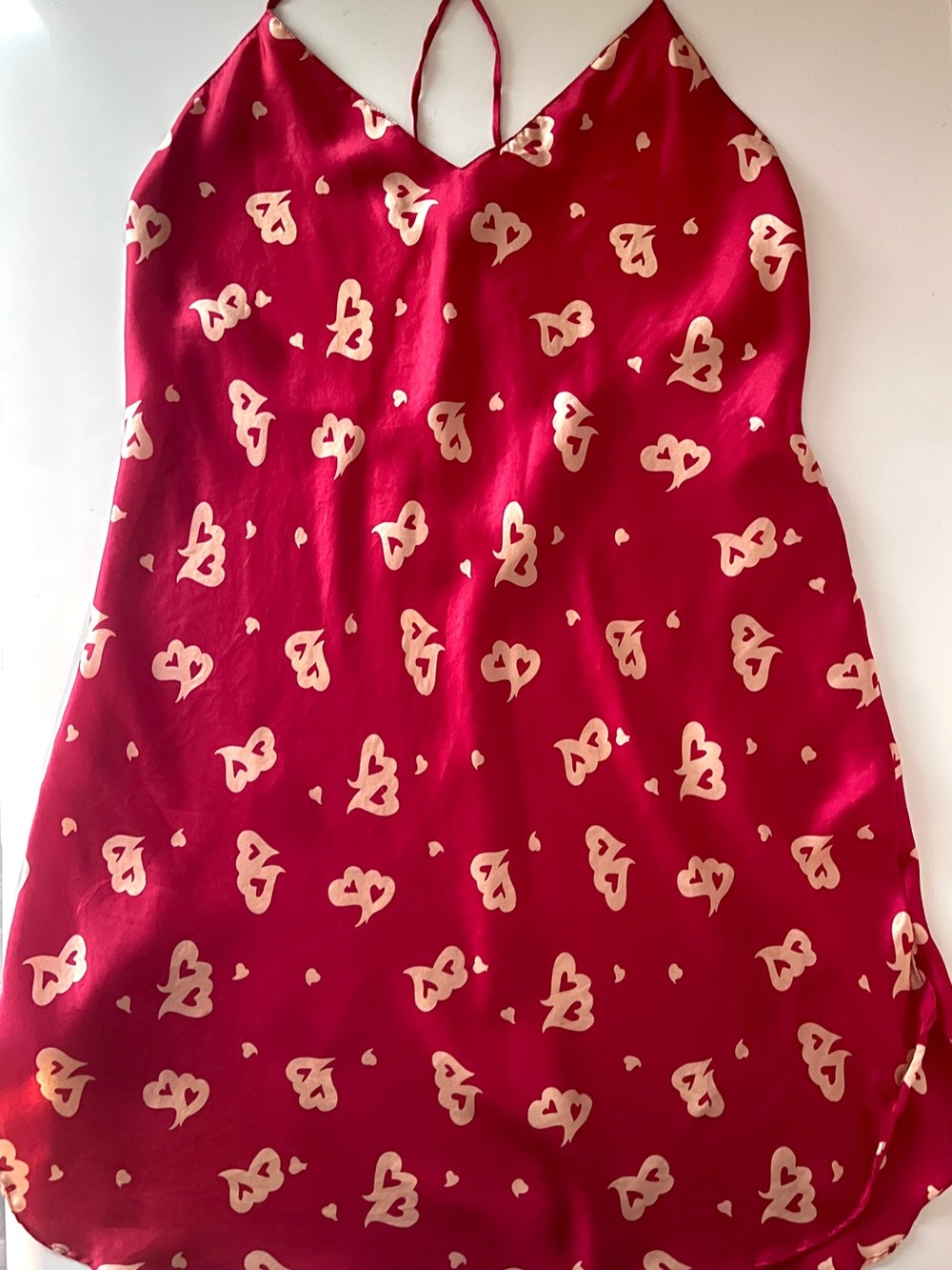 La Senza 100% Silk Heart Print Bias Cut Negligee Chamise Slip Dress M